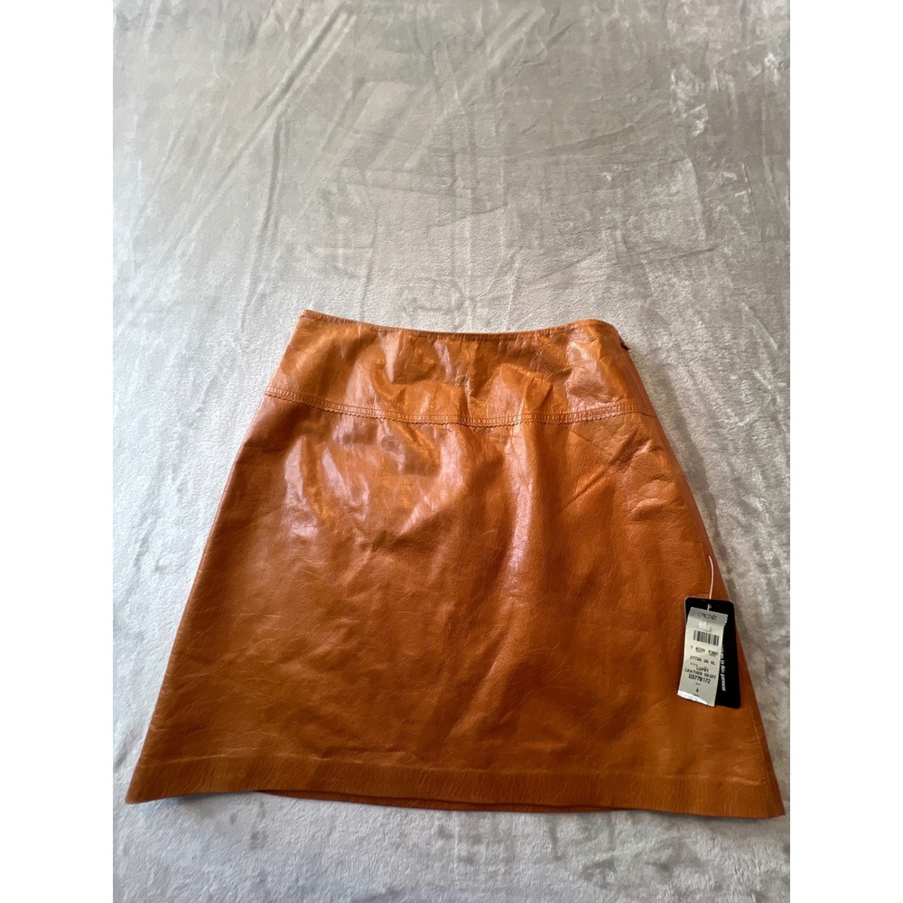 Cache Leather Skirt Womens 4 Cognac Brown Mini A-Line Aged Finish NWT